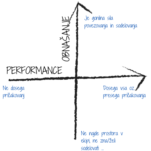 Graf s kvadranti za ocenjevanje (so)delavcev v performancu in obnašanju
